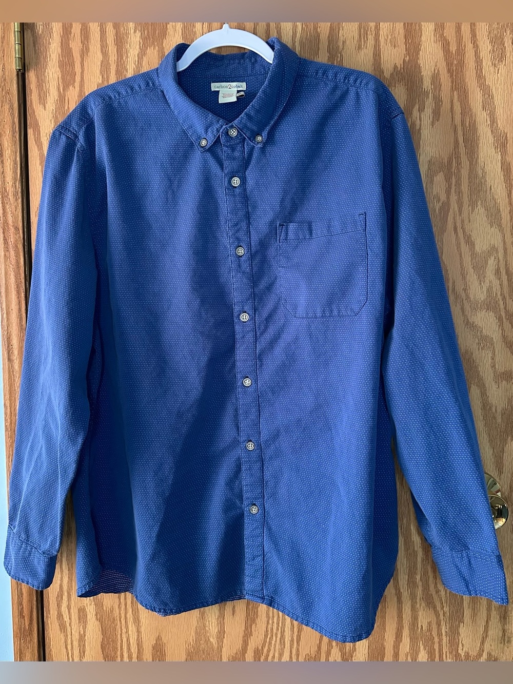 Men’s Carbon 2 Cobalt Size XL Blue Long Sleeve Button Down Shirt With White Dots
